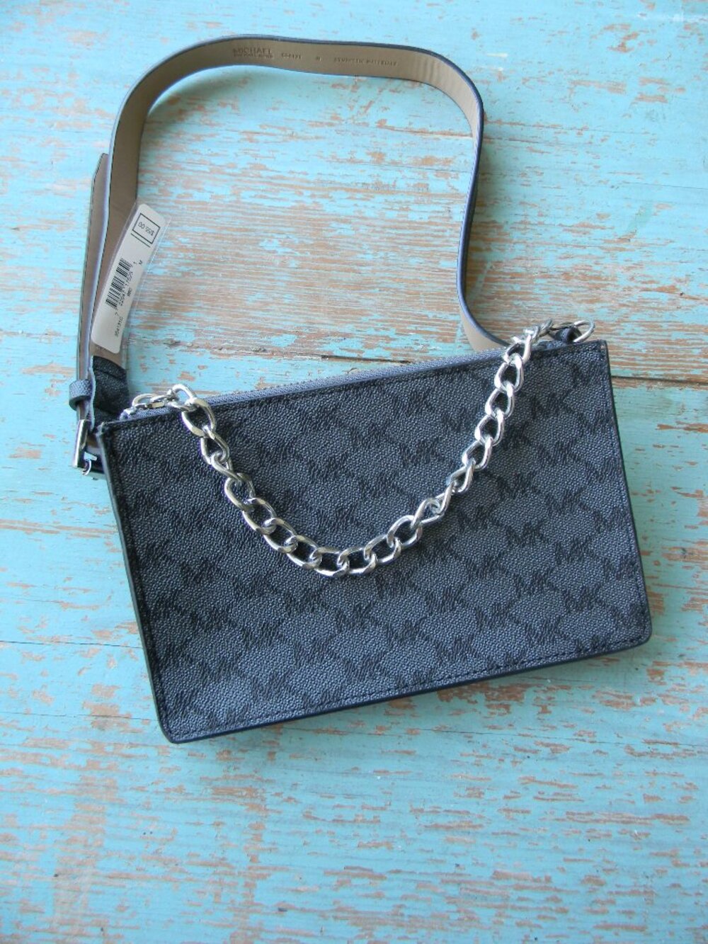 NEW Michael Kors Signature Waist Bag/Fanny Pack Belt Bag Logo/Black CHAIN SZ M